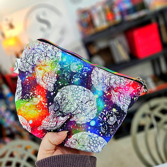 Rainbow Skull Roses Travel Pouch