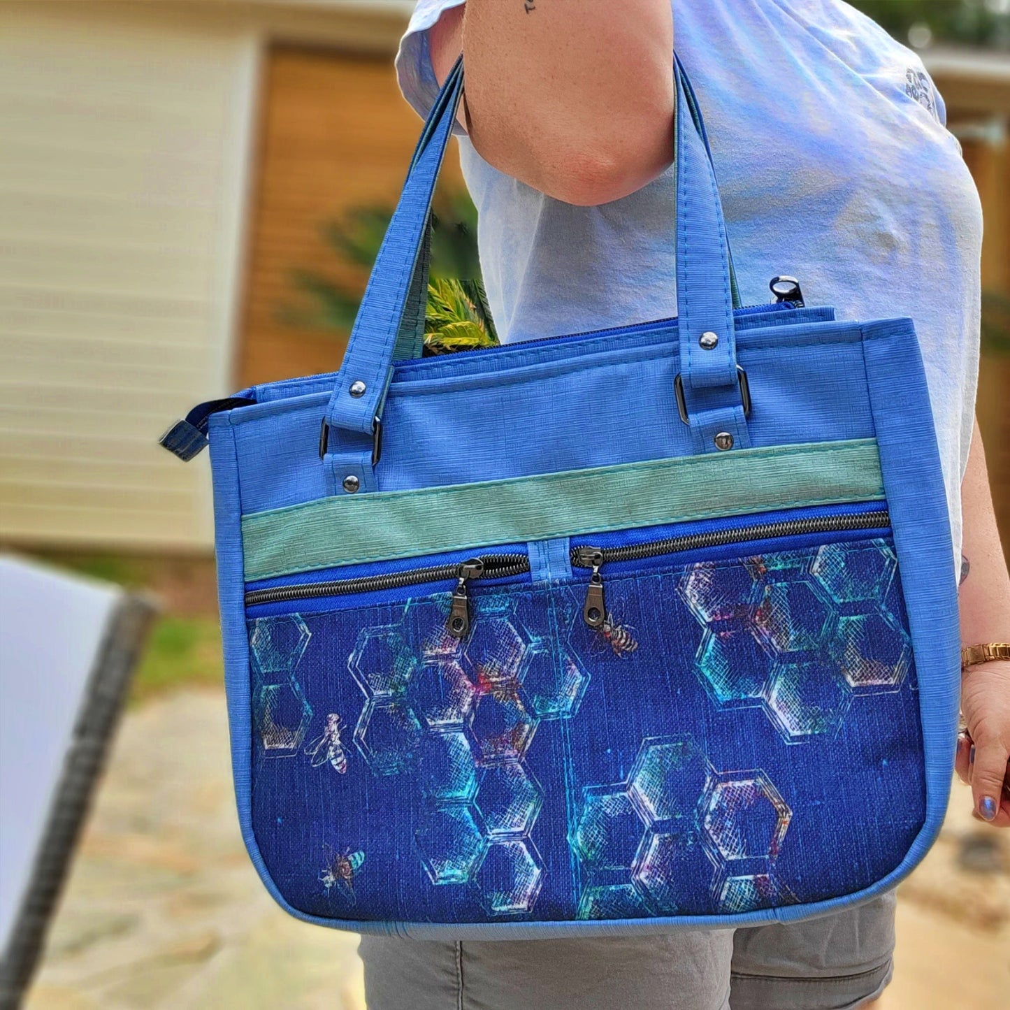Geo Blue Honeycomb Handbag