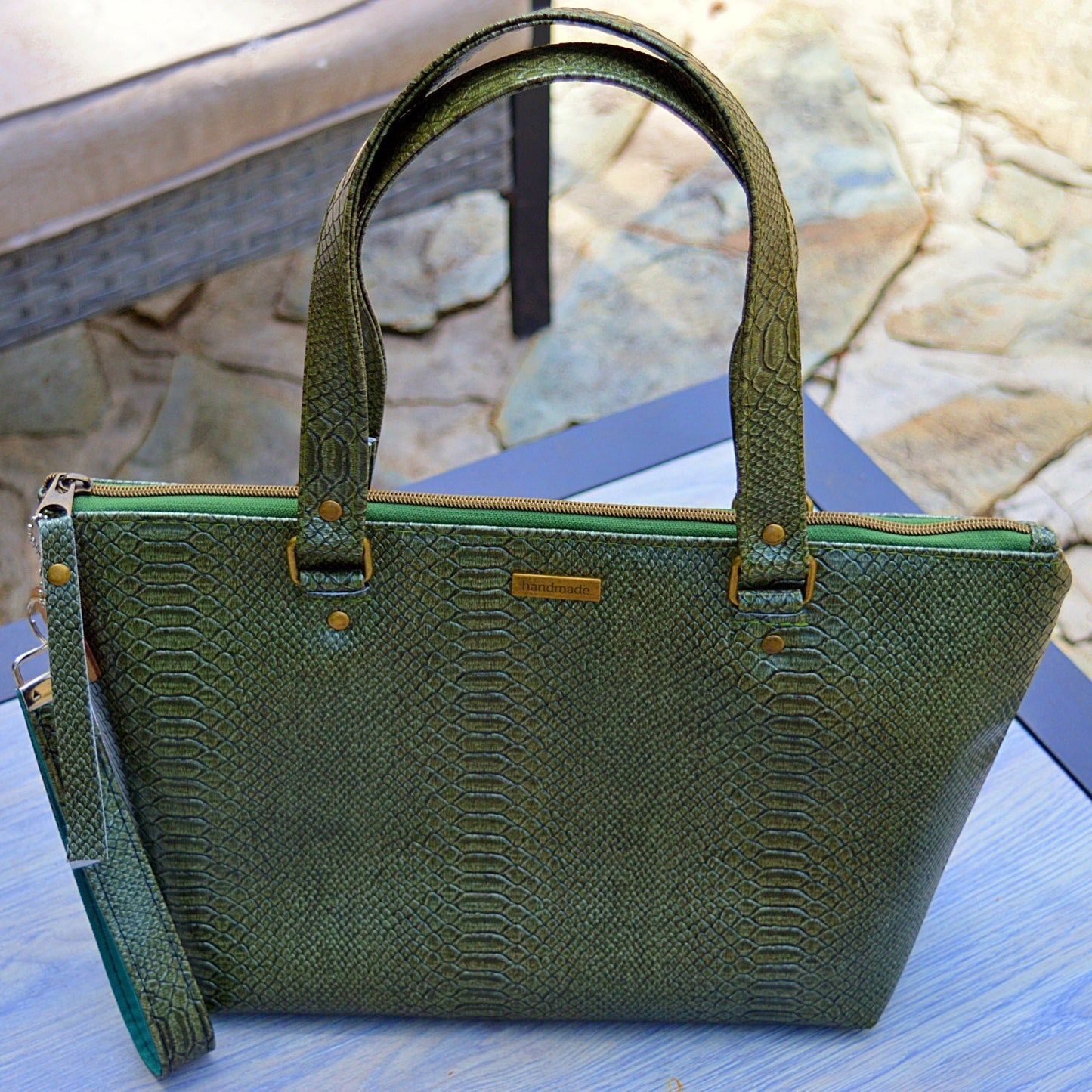 Tote: Green Faux Snake Skin Totes- SnW Gifts