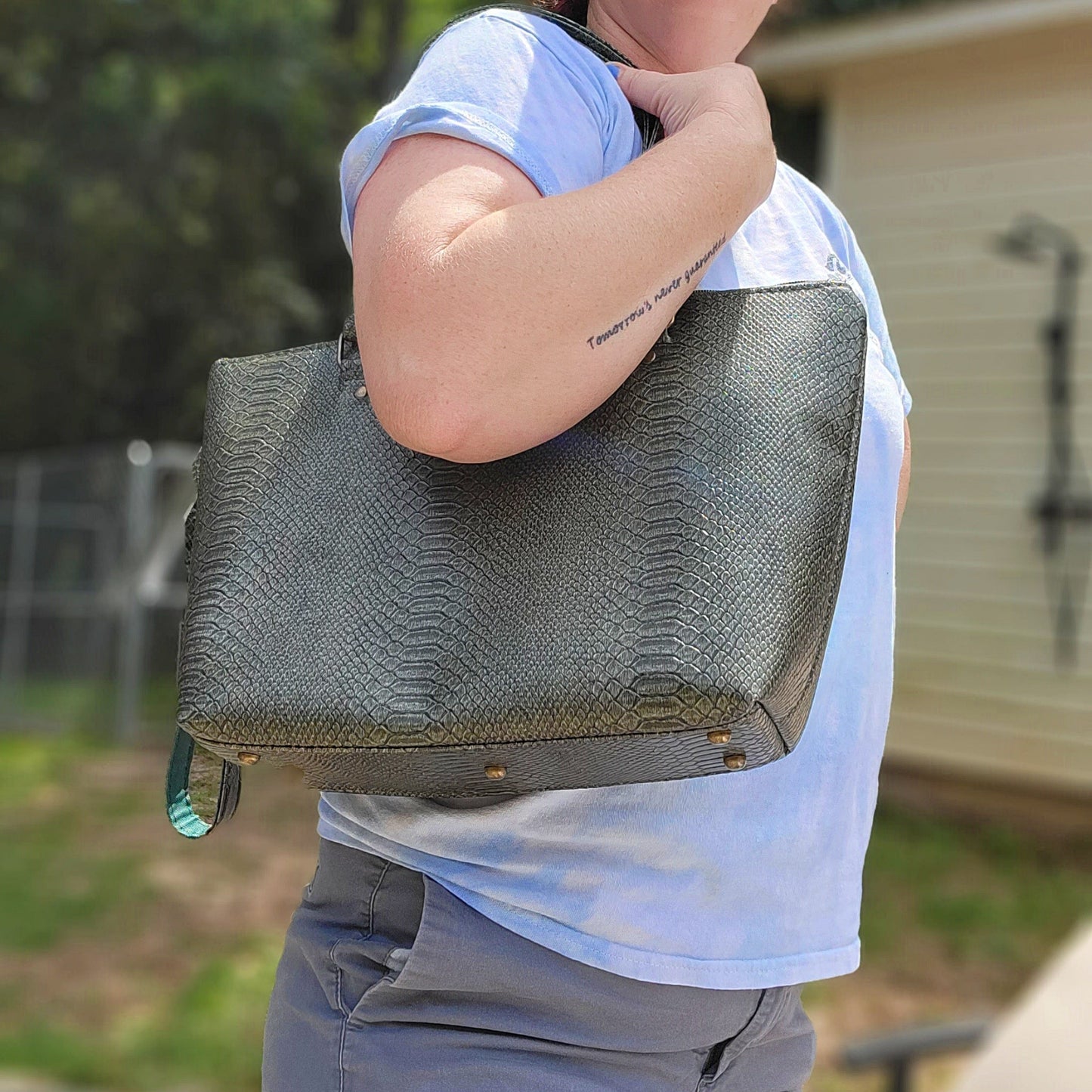 Tote: Green Faux Snake Skin Totes- SnW Gifts