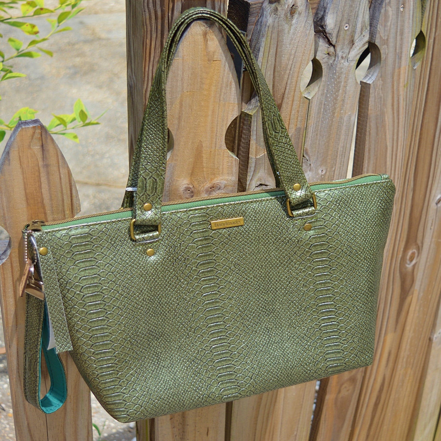 Tote: Green Faux Snake Skin Totes- SnW Gifts