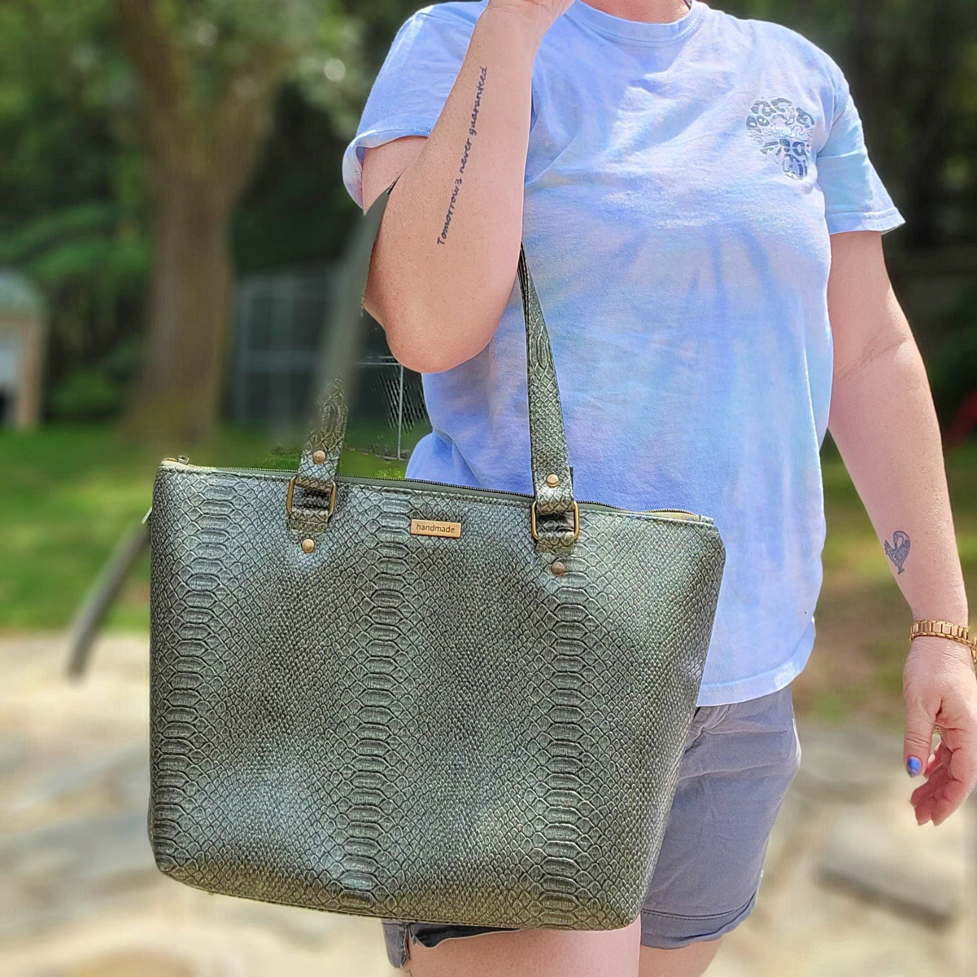 Tote: Green Faux Snake Skin Totes- SnW Gifts