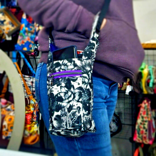 Black Hibiscus Tumbler Crossbody