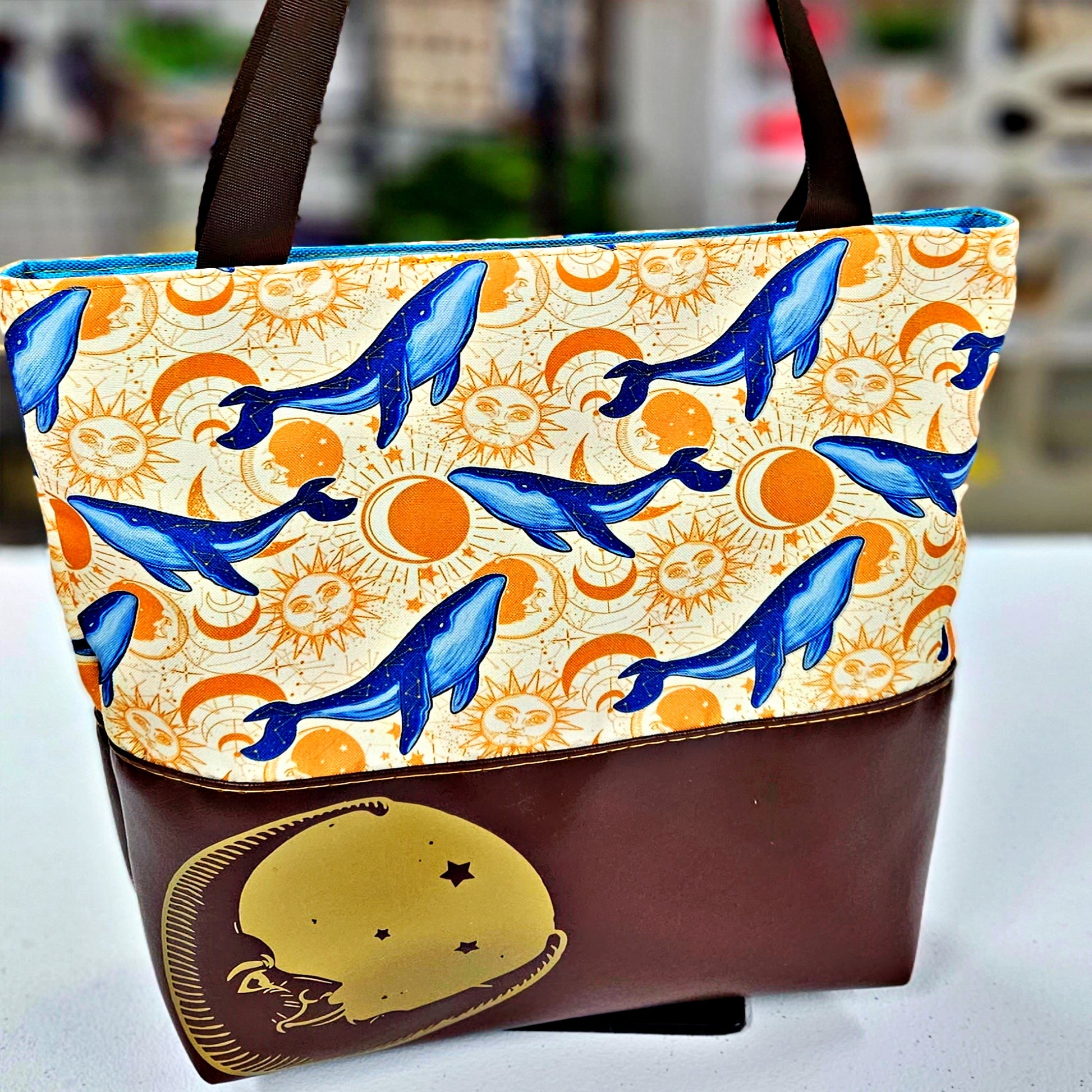 Sealestial Whales Tote Bag; Pixie Tote