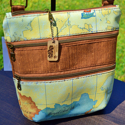 World Map Crossbody : Triple Zip Crossbody Bags- SnW Gifts