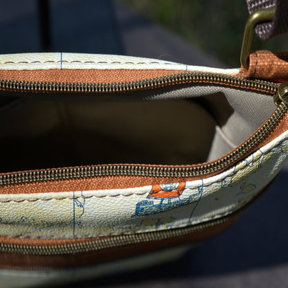 World Map Crossbody : Triple Zip Crossbody Bags- SnW Gifts
